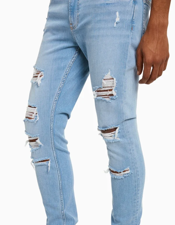 BERSHKA Jeans*Jeans super skinny déchirés Bleu