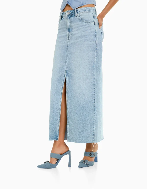 BERSHKA Vêtements*Jupe longue denim Bleu lavé