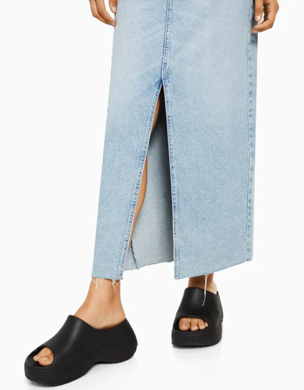 BERSHKA Vêtements*Jupe longue denim Bleu lavé