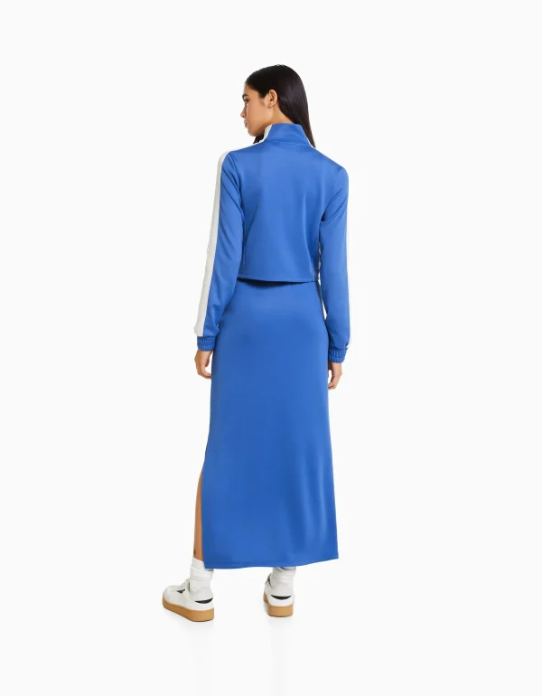 BERSHKA Vêtements*Jupe midi rétro bandes Bleu