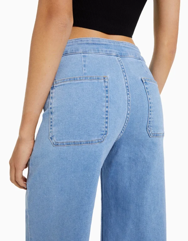 BERSHKA Jeans*Jupe-culotte jean Bleu