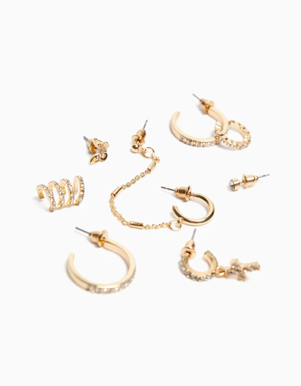 BERSHKA Tout voir*Lot 8 boucles d’eilles anneaux ear cuff pierres fantaisie croix Or