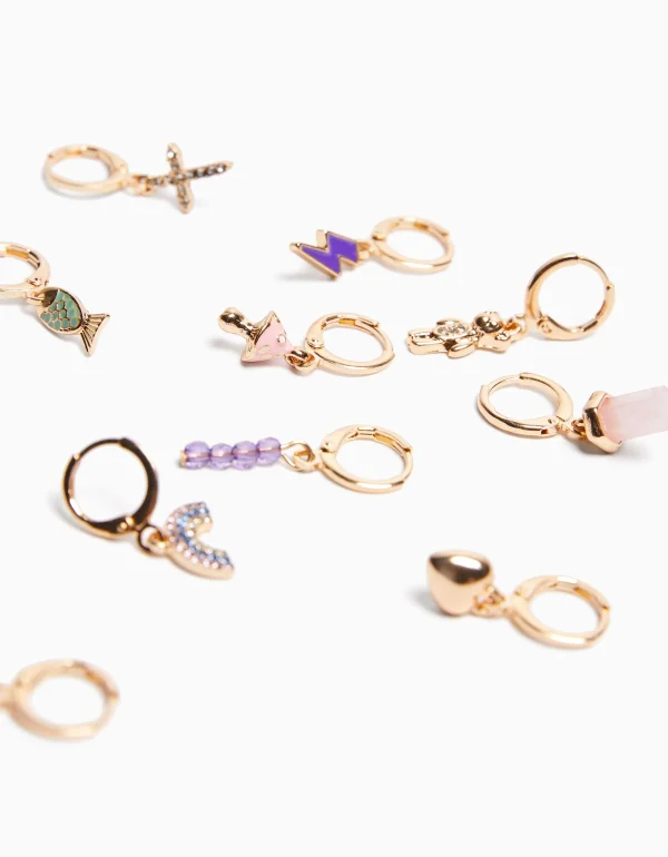 BERSHKA Tout voir*Lot 10 boucles d’eilles ear-cuff charm croix Or