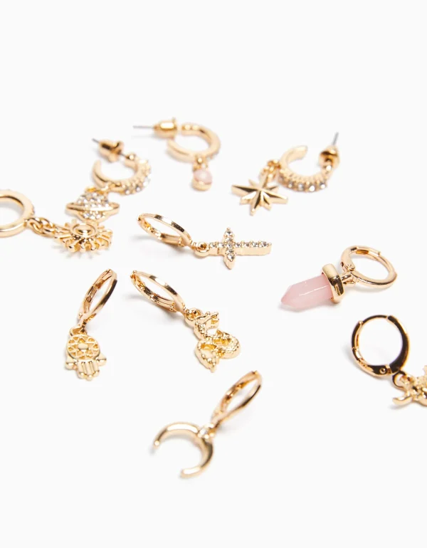 BERSHKA Tout voir*Lot 10 boucles d’eilles ear cuff croix Or