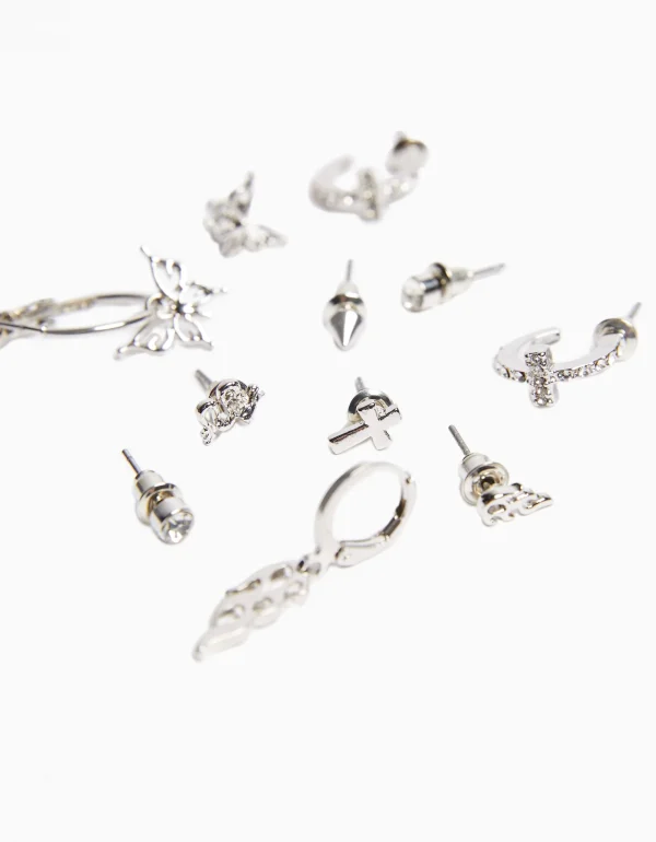 BERSHKA Tout voir*Lot 9 boucles d’oreilles edgy Argent