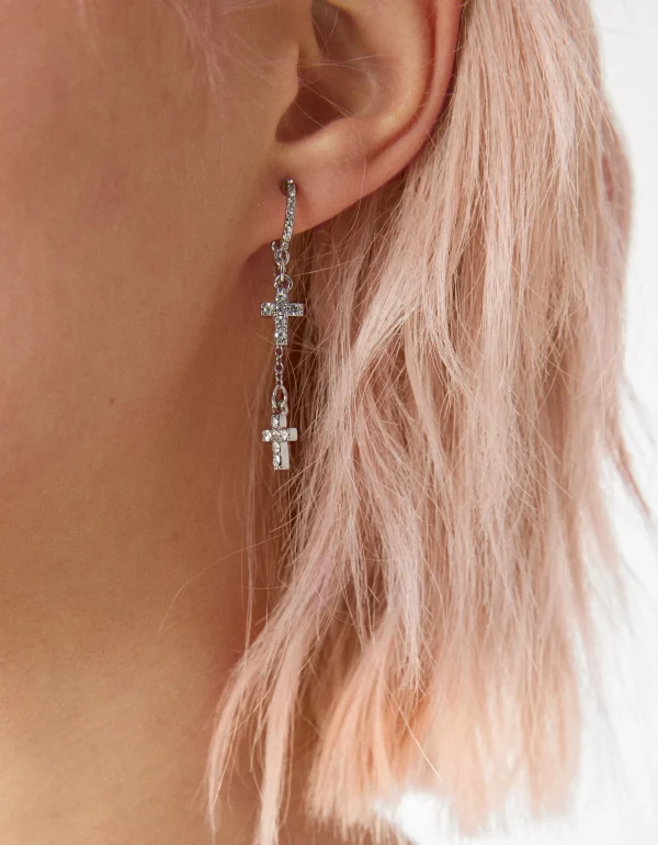 BERSHKA Tout voir*Lot 9 paires de boucles d’oreilles croix Argent