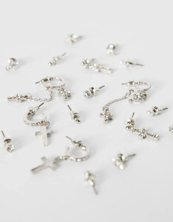 BERSHKA Tout voir*Lot 9 paires de boucles d’oreilles croix Argent