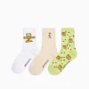 BERSHKA Cartoons*Lot 3 paires de chaussettes brodées Garfield Vert