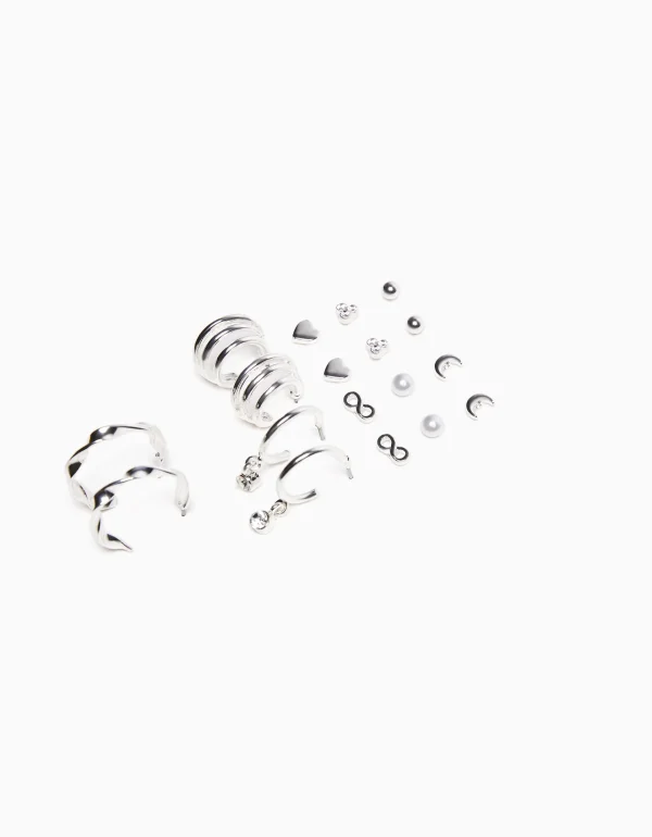 BERSHKA Tout voir*Lot sw 9 paires de boucles d'oreilles minimal Argent