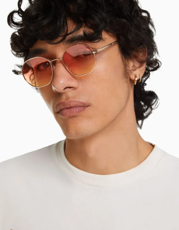 BERSHKA Lunettes*Lunettes de soleil monture métallique Jaune