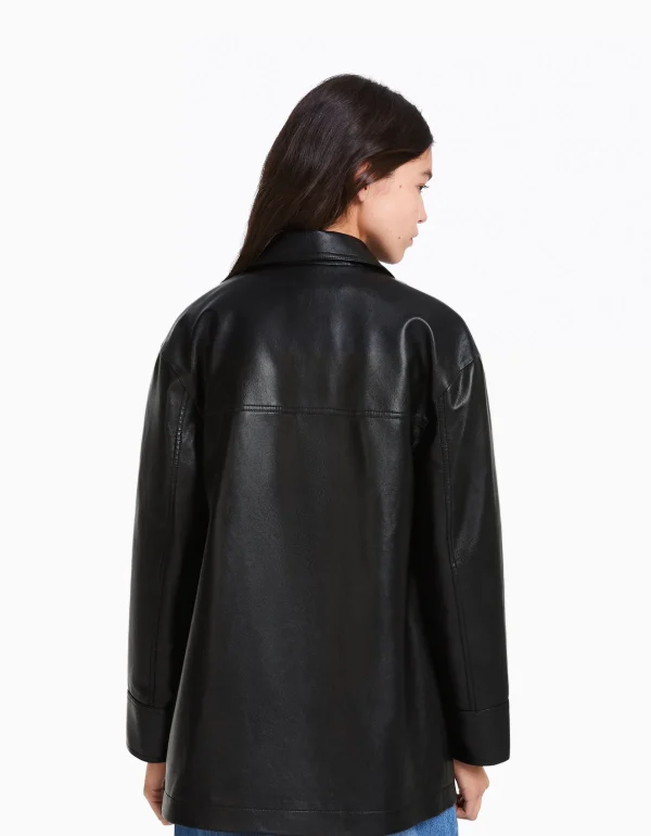 BERSHKA Vêtements*Manteau court similicuir Noir