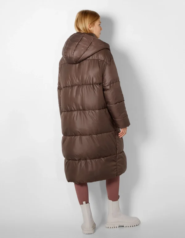 BERSHKA Trenchs et manteaux*Manteau doudoune long capuche Taupe