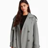 BERSHKA Vêtements*Manteau trench coton Gris