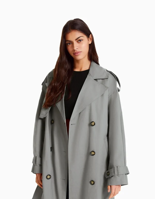 BERSHKA Vêtements*Manteau trench coton Gris