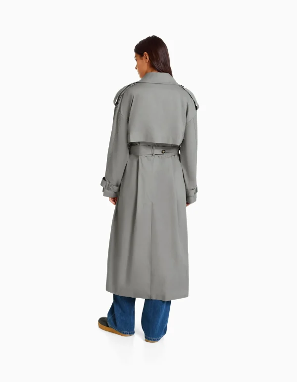 BERSHKA Vêtements*Manteau trench coton Gris