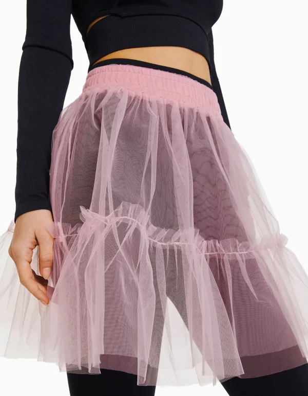 BERSHKA Vêtements*Mini-jupe ballerine tulle Rose