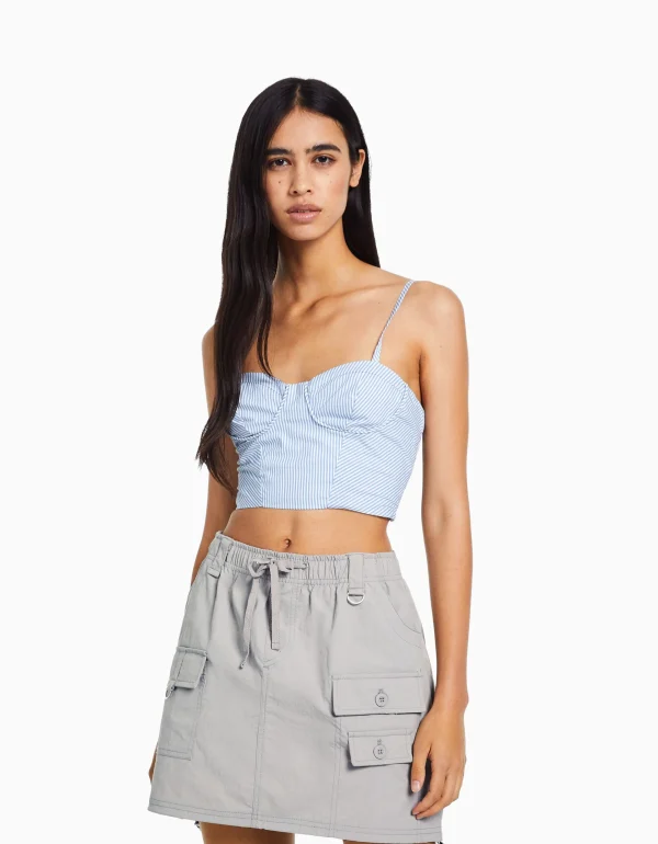 BERSHKA Vêtements*Minijupe cargo coton multipoches Gris