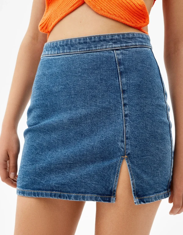 BERSHKA Jupes*Minijupe denim décontractée Bleu