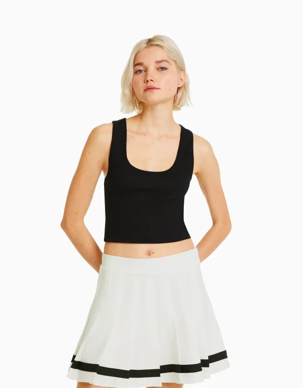 BERSHKA Jupes*Mini-jupe plissée bande Blanc