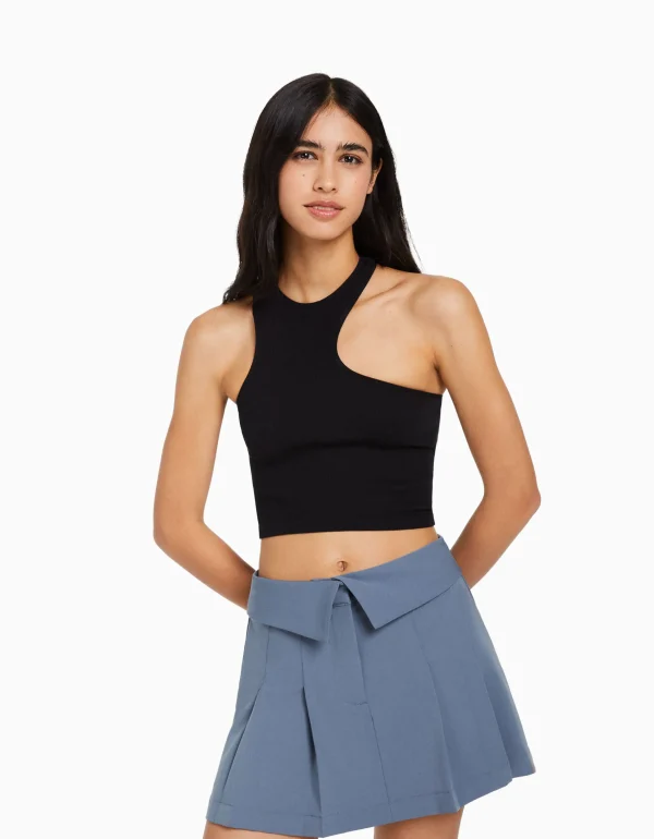 BERSHKA Vêtements*Minijupe tailoring plissée Noir