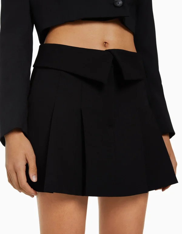 BERSHKA Vêtements*Mini-jupe tailoring plissée Noir