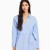 BERSHKA Vêtements*Mini-robe chemise manches longues cache-cœur Blanc