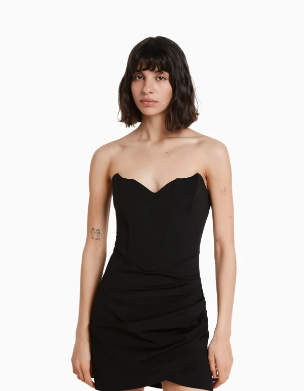 BERSHKA Vêtements*Mini-robe corset portefeuille Noir