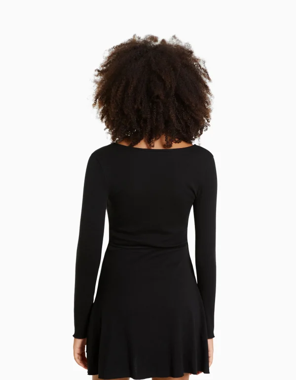 BERSHKA Robes*Minirobe manches longues Noir