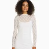 BERSHKA Vêtements*Mini-robe manches longues en dentelle détail encolure Écru