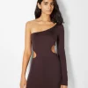 BERSHKA Robes*Mini-robe manches longues asymétrique cut out Marron