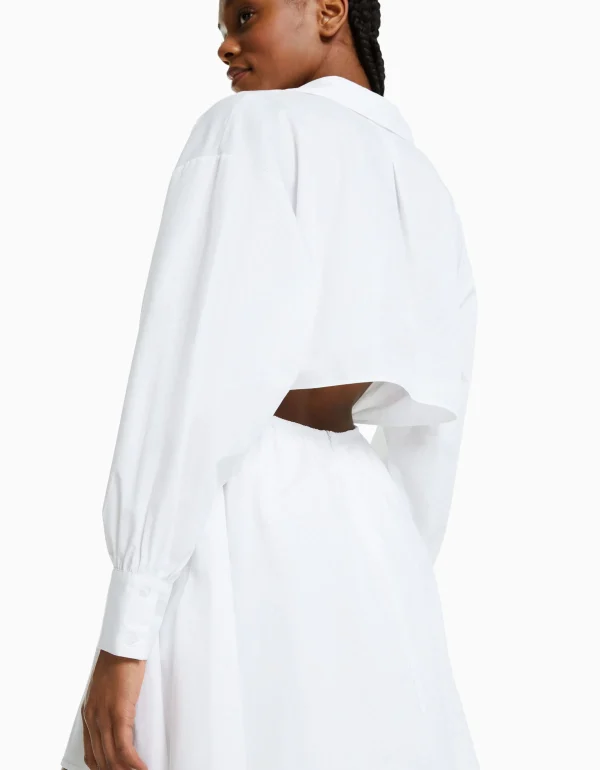 BERSHKA Robes*Mini-robe popeline volume Blanc