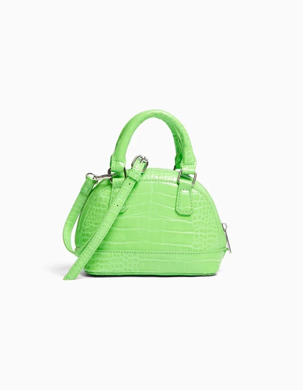 BERSHKA Similicuir*Mini-sac anse imitation croco Vert