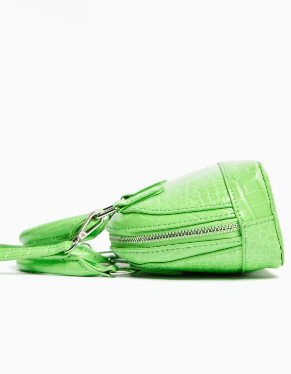 BERSHKA Similicuir*Mini-sac anse imitation croco Vert