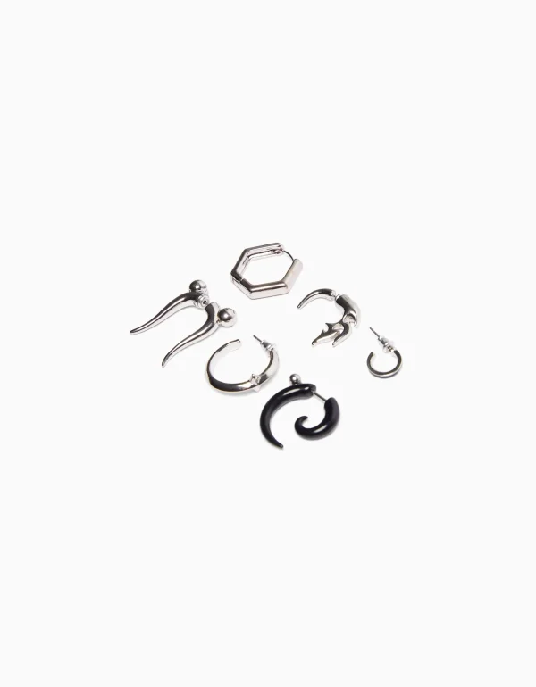 BERSHKA Tout voir*Pack 6 bijoux d’oreilles Argent