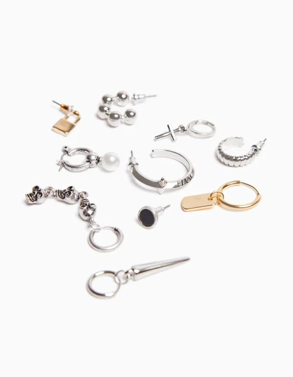 BERSHKA Tout voir*Pack 10 boucles d’oreilles croix Argent