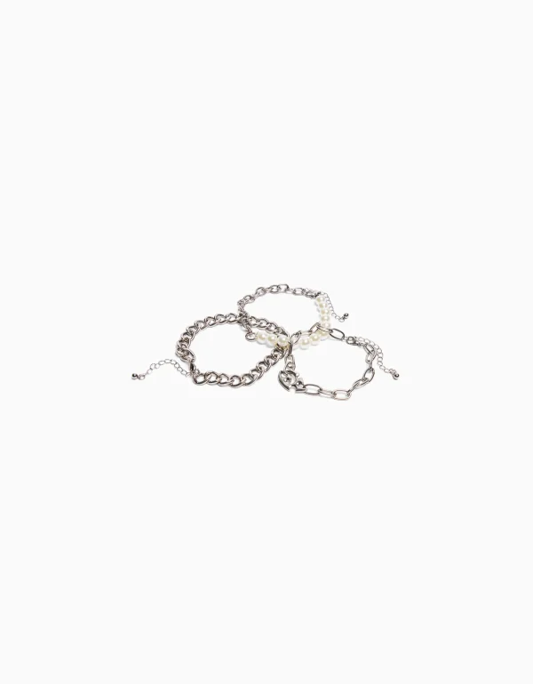 BERSHKA Tout voir*Pack 3 bracelets perles maillons Argent