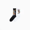 BERSHKA Chaussettes*Pack 2 paires de chaussettes imprimées Blanc