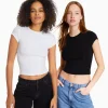 BERSHKA Basiques*Pack 2 T-shirts manches courtes bord-côte Multicouleur