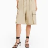 BERSHKA Vêtements*Pantalon cargo effet nylon Camel