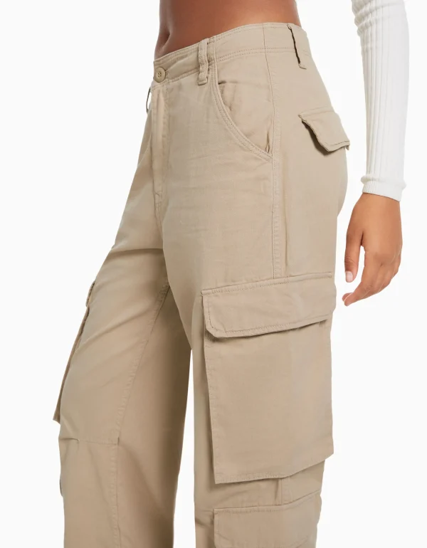 BERSHKA Vêtements*Pantalon cargo moulant serge multipoches Camel