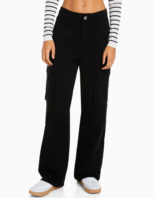 BERSHKA Pantalons*Pantalon cargo straight Noir