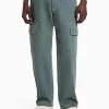 BERSHKA Vêtements*Pantalon cargo wide fil contraste Bleu