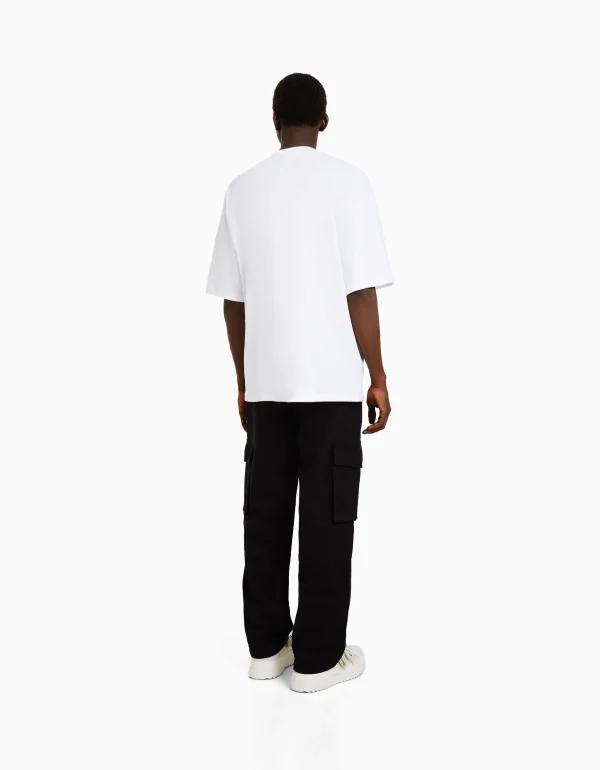 BERSHKA Vêtements*Pantalon cargo wide leg coton Noir