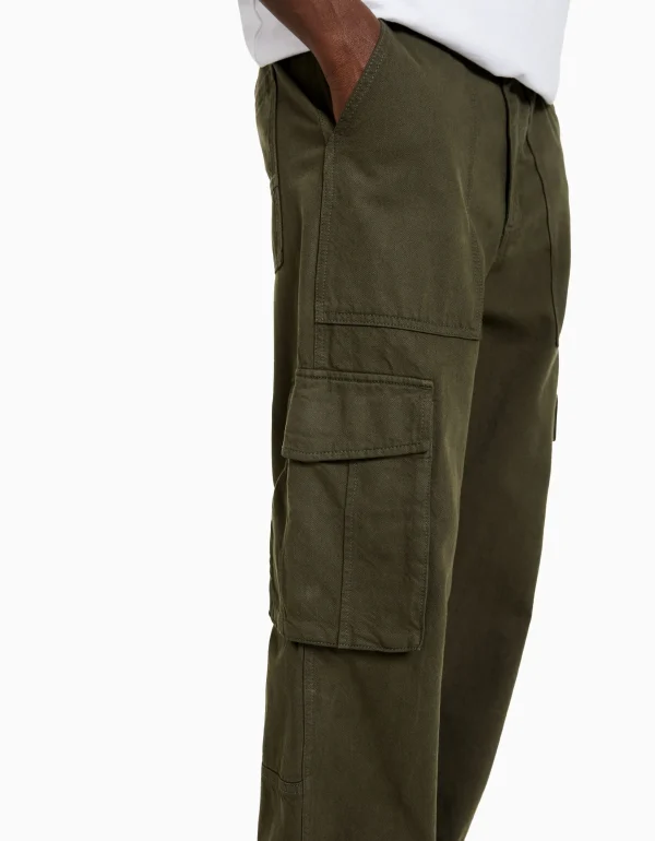 BERSHKA Vêtements*Pantalon cargo wide leg coton Noir