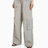 BERSHKA Vêtements*Pantalon cargo wide leg multipoches Gris