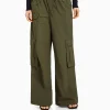 BERSHKA Vêtements*Pantalon cargo wide leg multipoches Kaki