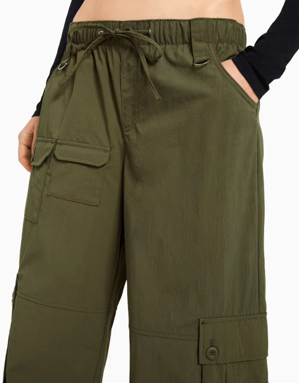 BERSHKA Vêtements*Pantalon cargo wide leg multipoches Kaki