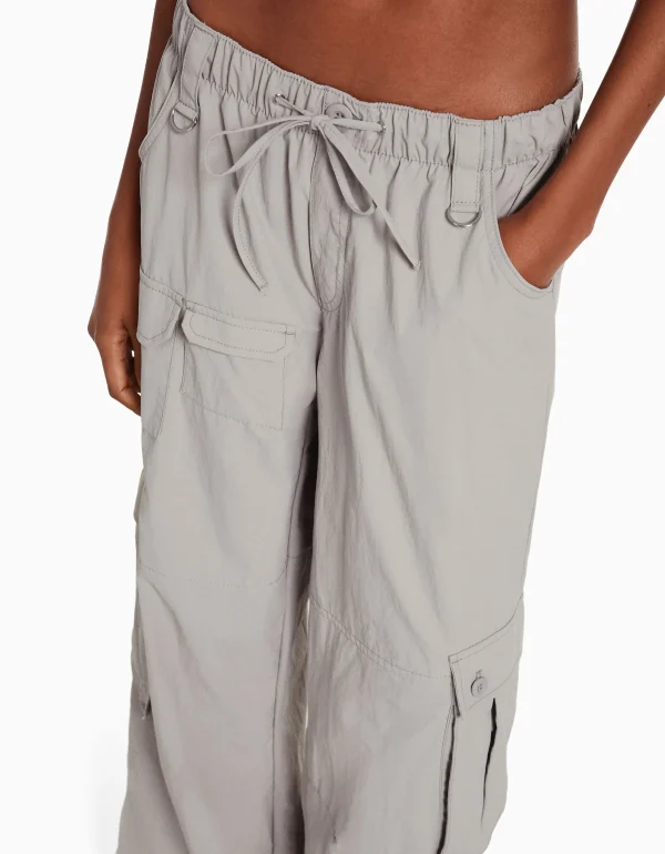 BERSHKA Pantalons*Pantalon cargo wide leg multipoches Kaki