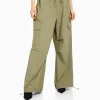 BERSHKA Vêtements*Pantalon jogger cargo parachute Kaki