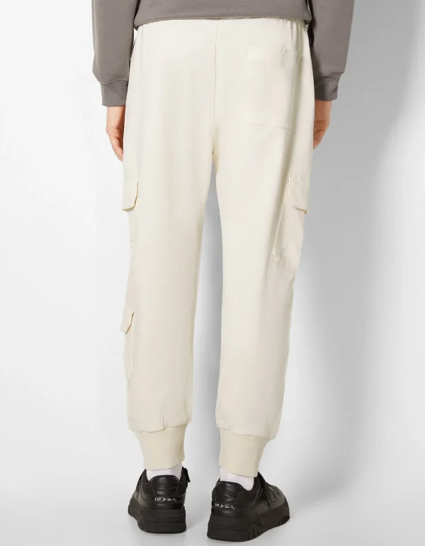 BERSHKA Pantalons*Pantalon jogger cargo slim Blanc cassé